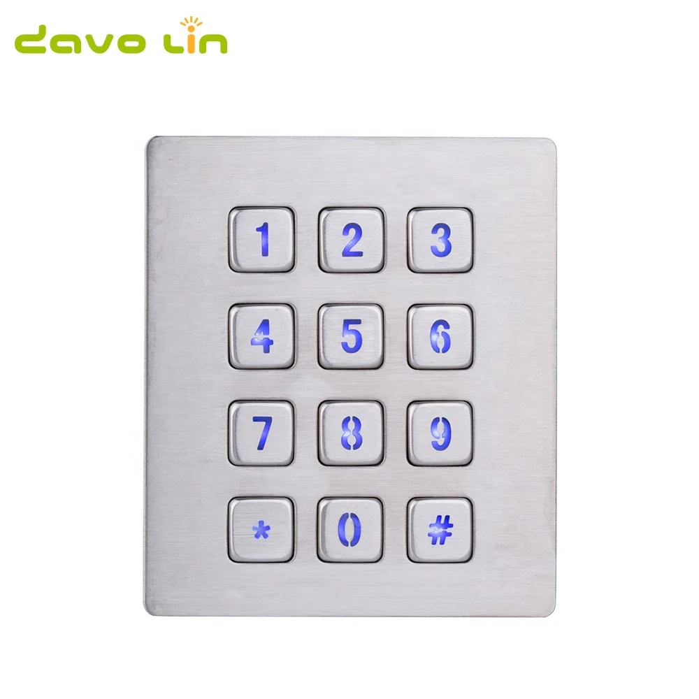 12 Keys LED Stainless Steel Usb Industrial Waterproof Metal Backlight Numeric Keypad