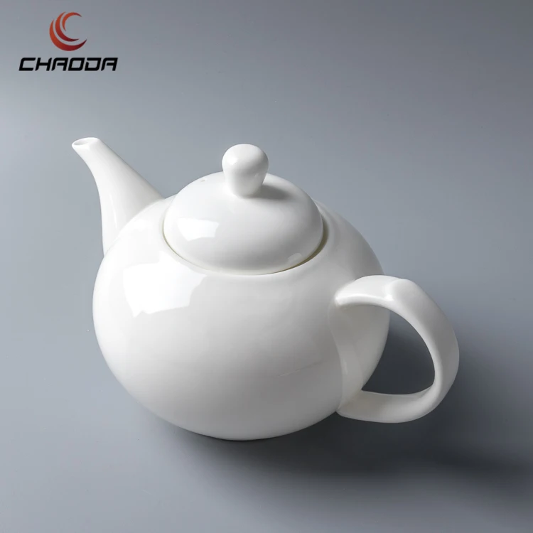 Chaoda 1000ml Personalized Oem Logo Porcelain Teapots Wholesale White
