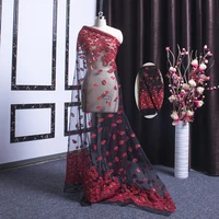 

LSM029 Wholesale ready goods all over embroidery red sequins lace fabric 6 yards for party dress