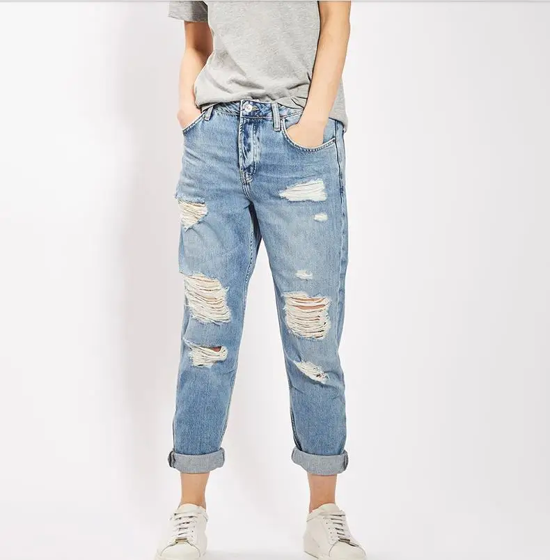 

Boyfriend styles blue fashion ripped jeans for lady, Blue;and more color as customer required