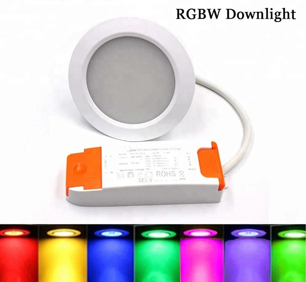 
ZigBee 3.0 Smart RGBW Recessed Downlight 12W 10cm LED Dimmable Ceiling Smart Light Mutil-Color Work with Amazon Alexa Echo Plus 