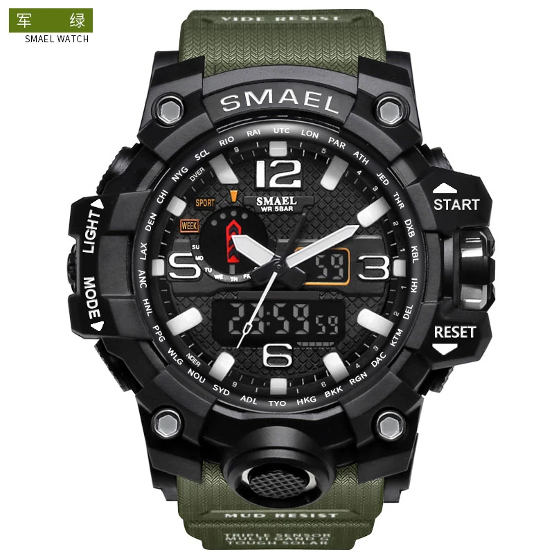 

Smael Brand Luxury Dual Time Led Analog G Style Alarm Clock Military Big Dial Waterproof Men Dive Sports Digital Quartz Watch