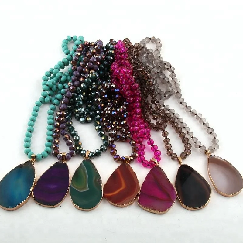 

Fashion Bohemian Tribal Jewelry Crystal Glass Long Knotted Drop Charm Pendant Necklaces Women Necklace