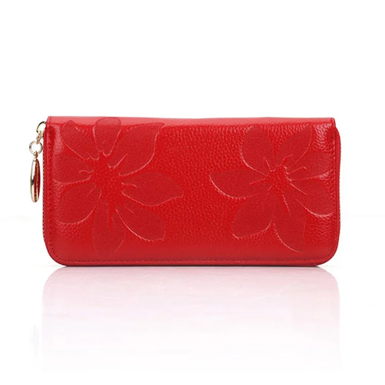 Лидер продаж дамы кошелек деньги сумка пояса из натуральной кожи тиснением цветок молния кошелек