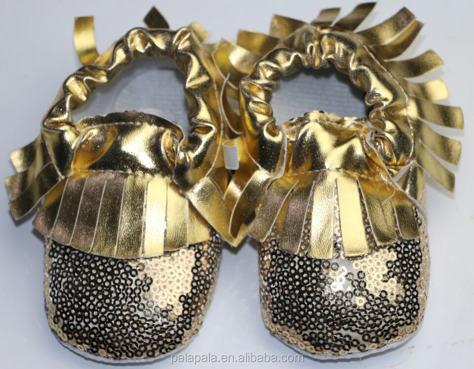 

2016 new gold sequins High Quality Chinese Factory moccasin tassels and bow baby leather shoe baby orthopedic shoes
