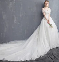 

Wholesale off shoulder bridal gown long chapel train wedding dress