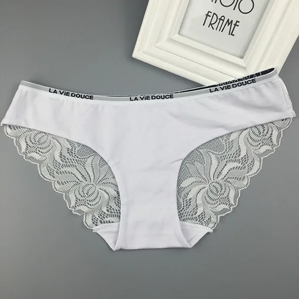 French Lace Cotton Pantis With English Letter Waist Women Underwear