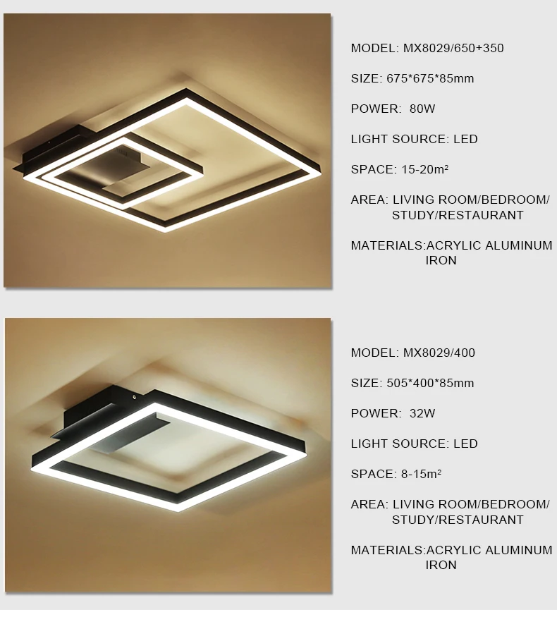 surface mount 110V 220V acrylic modern hanging square led ceiling light