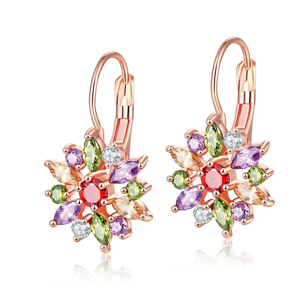 

2018 July Hainon Fashion women rose gold color multi Zirconia earrings for women party gift earrings in stock wholesale