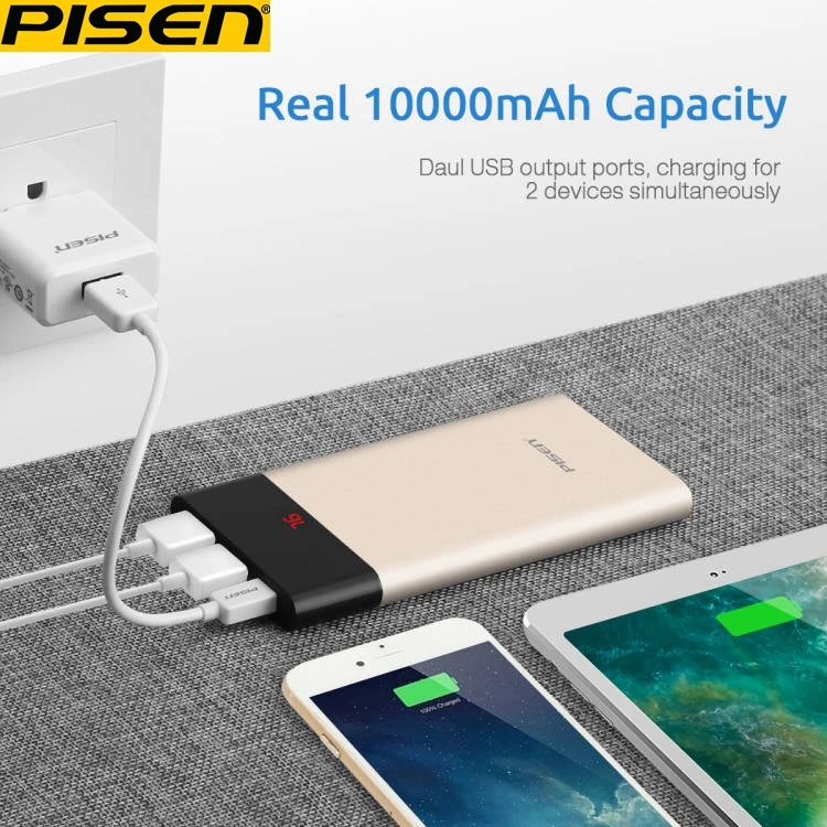 

PISEN LED Slim 2A Output Portable Power Bank Fast Charging Li-Ion Polymer Battery Portable Thin Power Bank