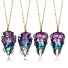 fashion simple long gold chain wire natural design stone necklace rhinestone irregular amethyst necklaces wholesale
