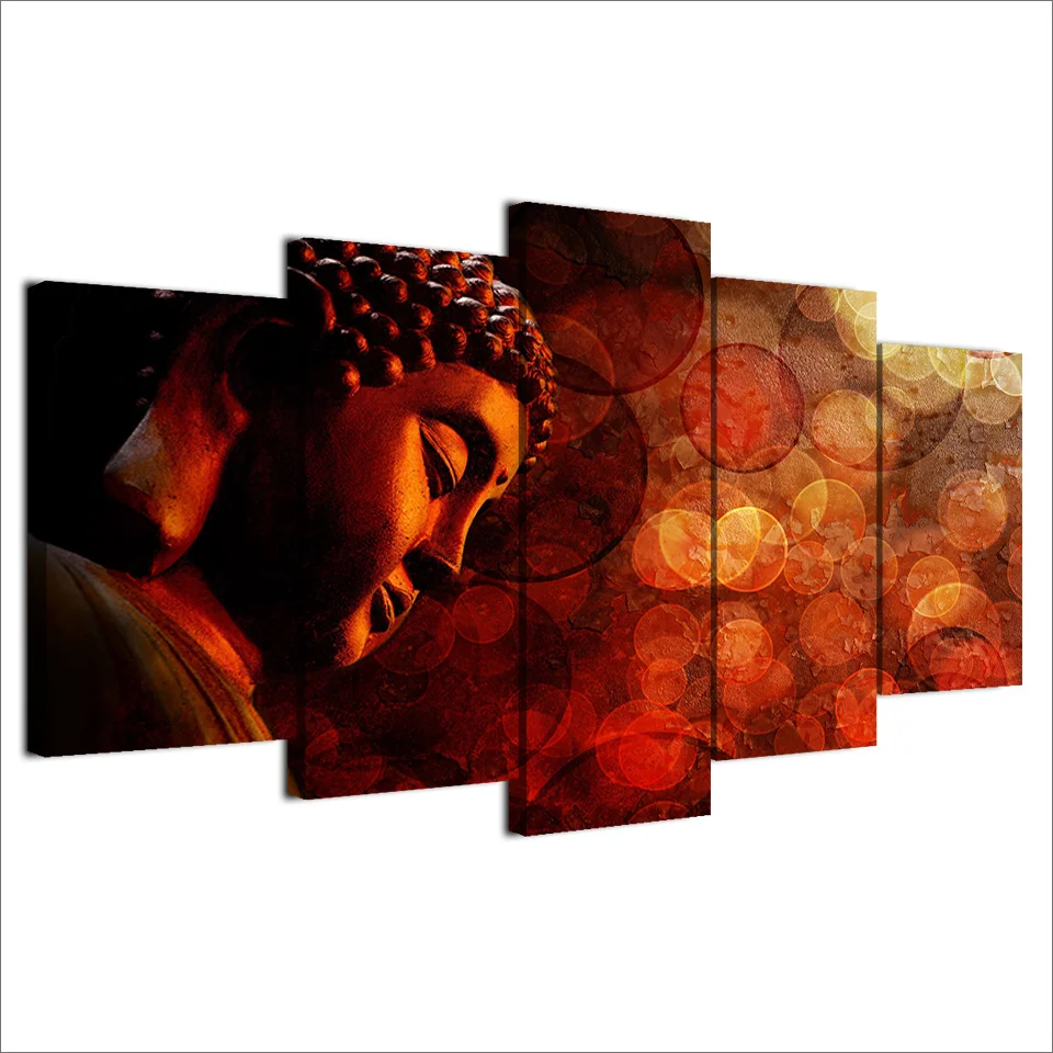 

5 Pieces modern art Buddha abstract Painting HD spray Prints canvas Pictures Home Decor Red Psychedelic Posters Wall Art