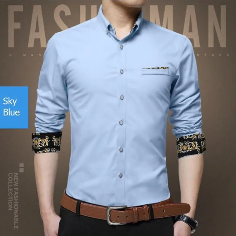 

6 Color New Fashion Spring 100% Cotton Shirts Men High Quality Long Sleeve Slim Fit Shirt Modern Business Casual Big Size M-5XL