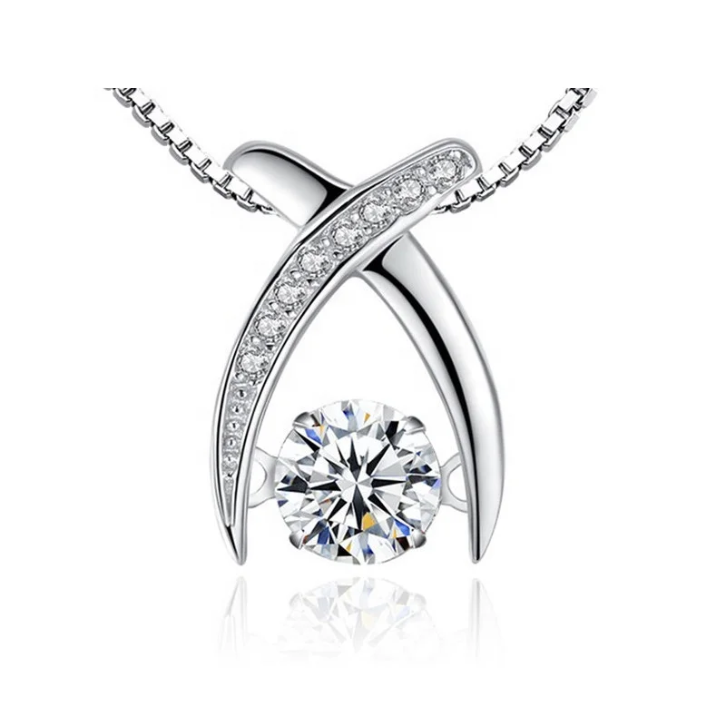 

GP01 Hot Sales 925 sterling silver letter X shaped Crossover dancing diamond beating heart smart zircon pendant