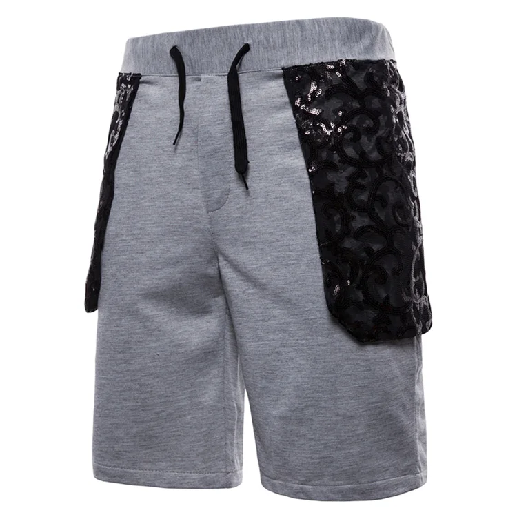 

Wholesale Sequin Pocket Embellished Cotton Jogger Shorts, Black/ gray /dark gray
