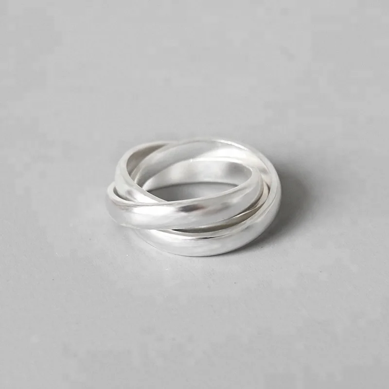 

S990 Sterling Silver Rings For Women High Quality Matte Three Circles Silver Rings Jewelry