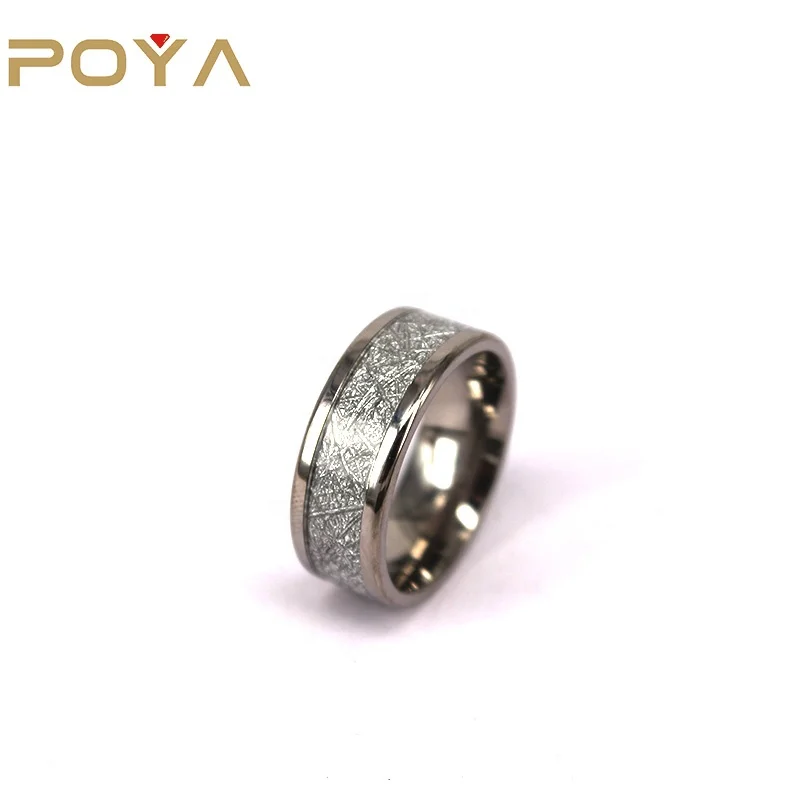 

POYA Jewelry 8mm Flat Top Titanium Ring with Groove Simulated Meteorolite Inlay