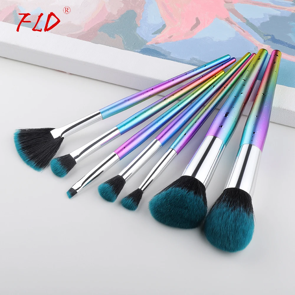 

FLD Custom Logo 7Pcs Colorful Makeup Brush Set Blush Brush Set Eyeliner Powder Foundation Fan Face Eye Make Up Brushes Set, 5 colors