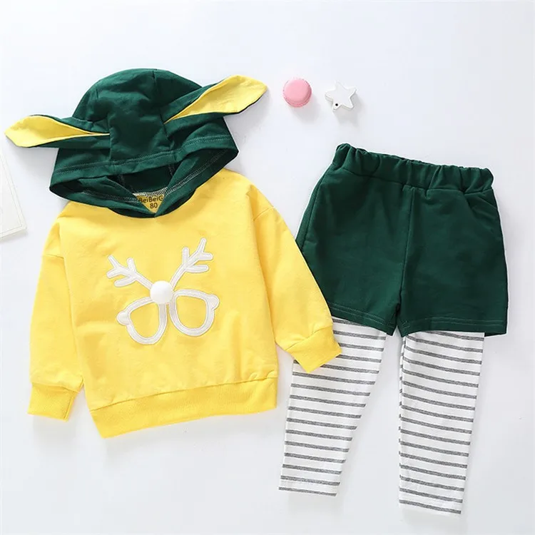 

Fashion Cute Kids Clothes Set Bunny Ear Pattern Cotton Children Clothing Sets, Yellow/ pink