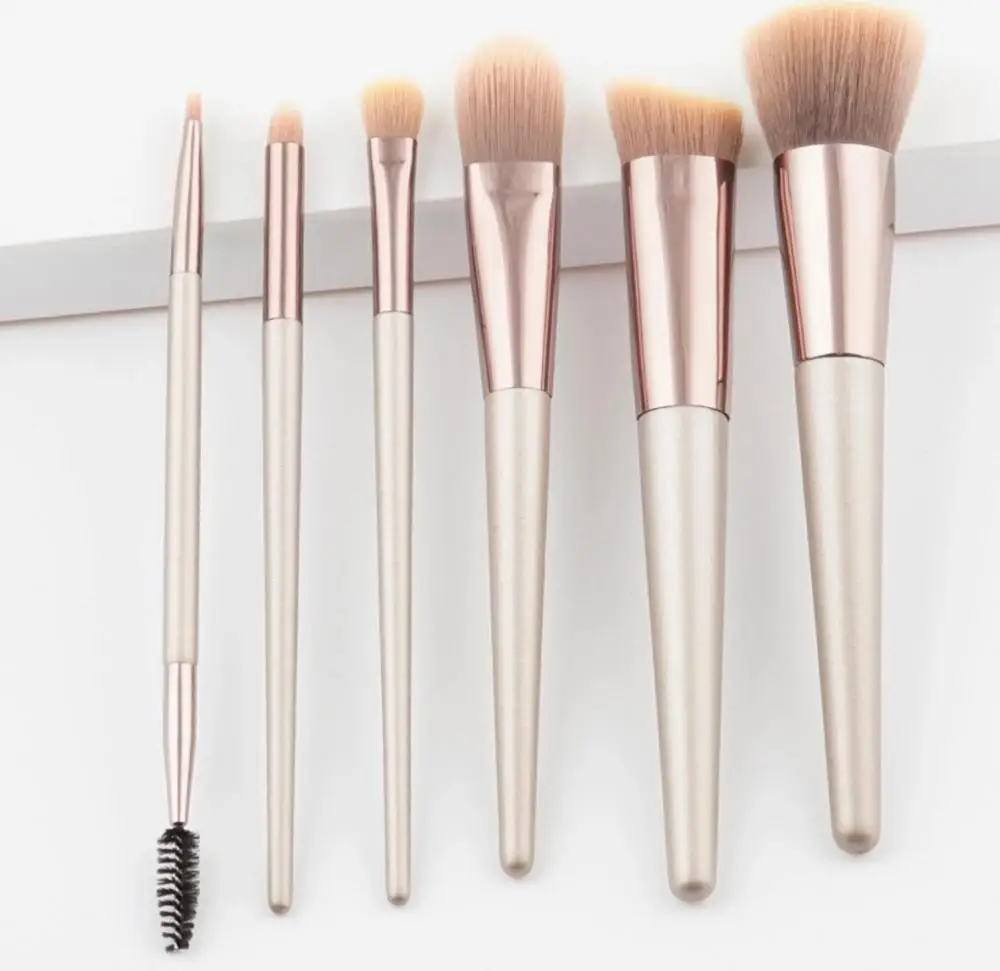 

6 Pcs High End Professional Makeup Brush Champagne Gold Personalized Gold Handle Make Up Brushes Set, Customized color