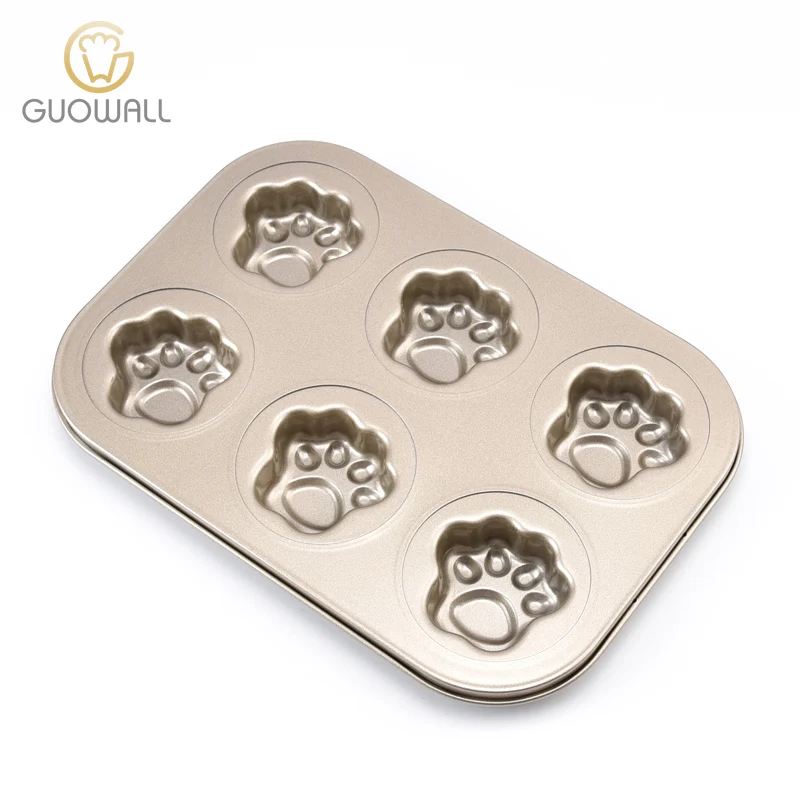 

Gold Coated 6-Cup Cat Pad Muffin Pan Non-Stick Cupcake Pan