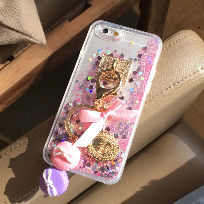 

Hard PC clear Luxury Macarons Sequins Liquid case For iphone 6 6s 6plus 7 7plus Cute Bowknot Glitter Diamond case back cover