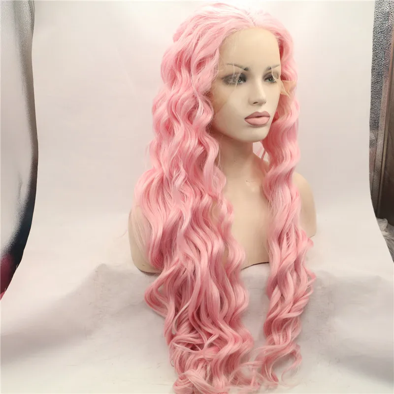 

Aesphynome Hand Made Front Ombre Color Long Pink Synthetic Wigs For Black/White Women High Temperature Glueless Cosplay Hair Wig