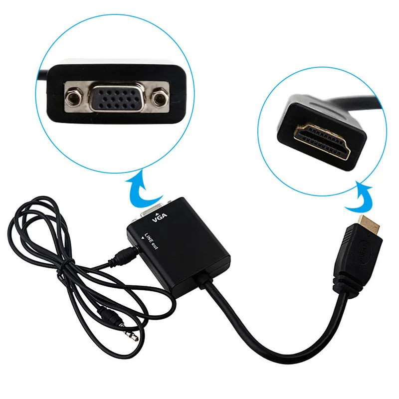 

Male to Female HDMI to VGA Converter Adapter with Audio Cable 1080P HDTV Convex head Conversion adapter