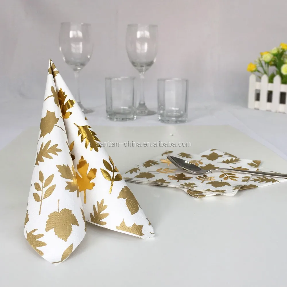 Luxury Wedding Favor Foil Napkins,Custom Gold Bronzing Printed Gold