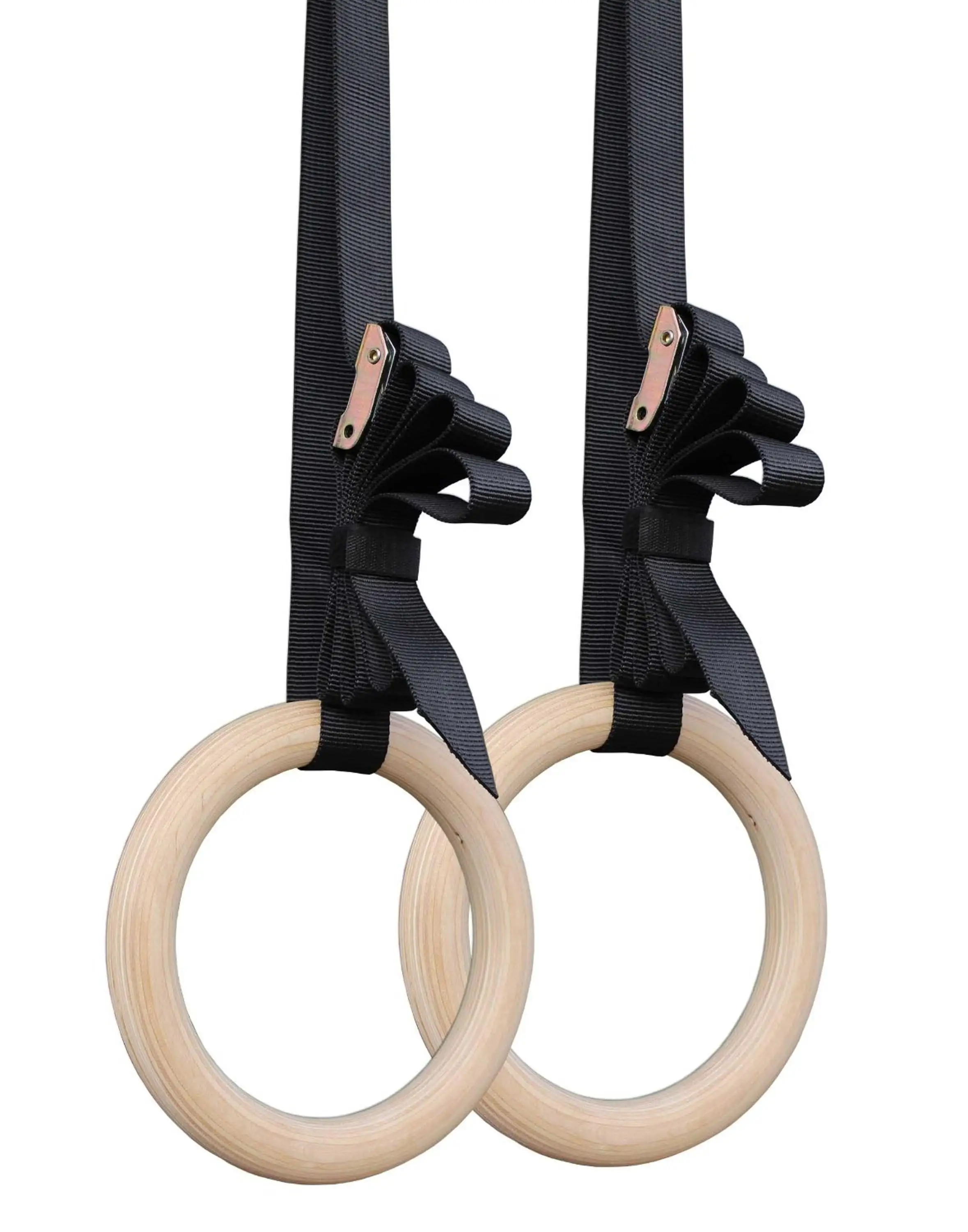 Wood Gymnastic Gym Rings With Adjustable Buckles Straps For Cross