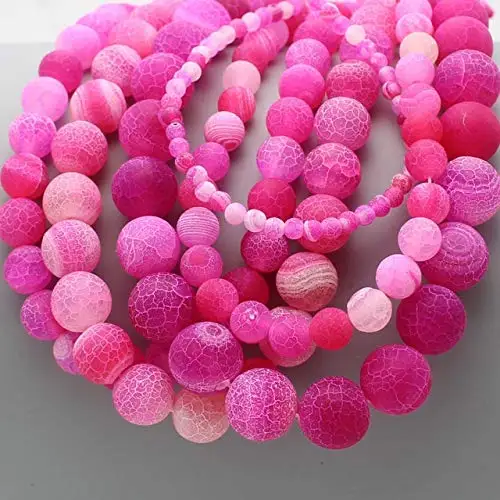 

Pink Frost Crackle agates Round Loose Beads for DIYJewelry Making