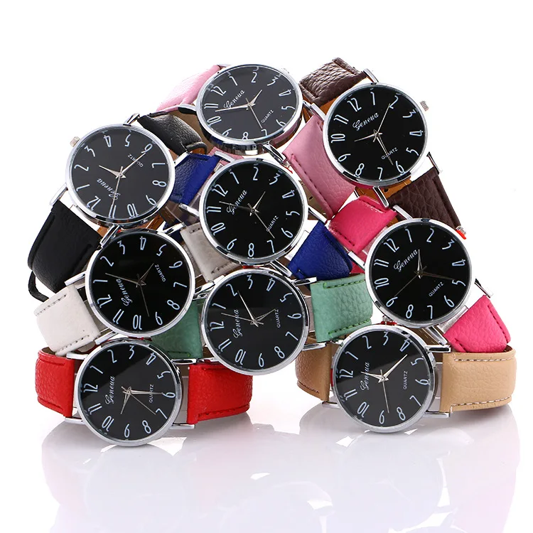 

Free Shipping High Quality Personality Dial Geneva Watch Hot Selling Women Watch, 9 different colors as picture