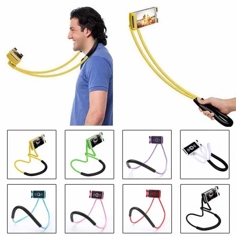 

New Flexible Mobile Phone Holder Hanging Neck Lazy Necklace Bracket Smartphone Holder Stand For iPhone, Red;green;blue;black;pink;pue