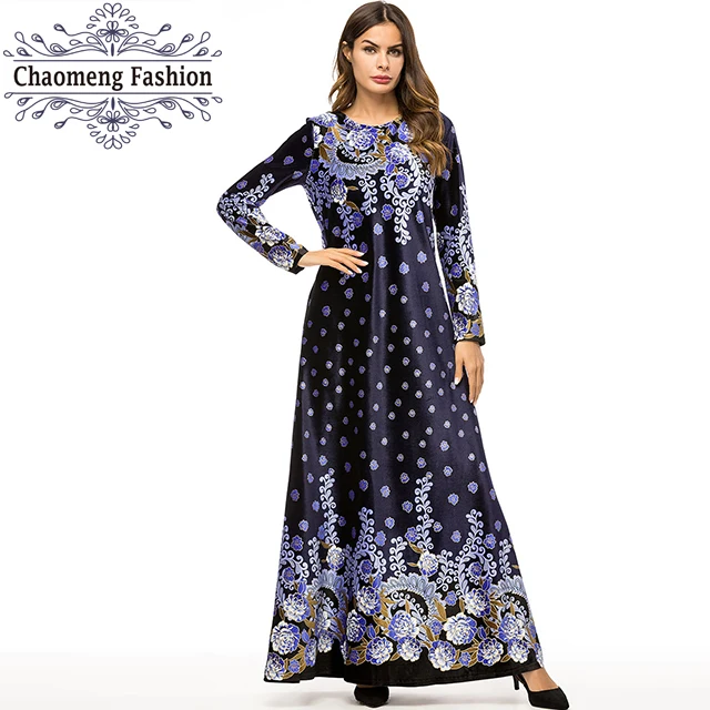 

7322# 2018 Fashion Winter Velvet Dresses Burqa Design for Islamic Muslim Women Modest Long Dress Clothing in Dubai, As shown