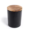 flat bottom matte black glass candle jar/candlestick holder with wood lid for wedding souvenirs