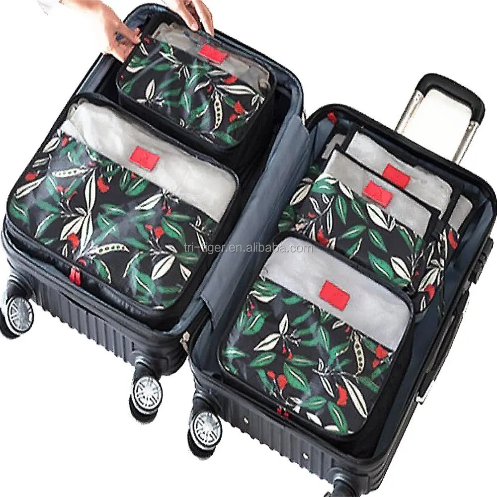 

6 Set Packing Cubes,Compression Travel Luggage Organizers with Laundry Bag Shoes Bag for Carry-on Luggage, Suitcase and Backpack, Pink, green or customized
