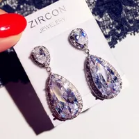 

Luxury Female Crystal Water Drop Earrings Silver Color Zircon Stone Earrings Boho Wedding Jewelry Big Women Long Dangle Earrings