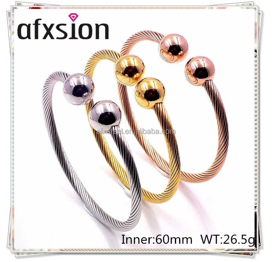 

AFXSION jewelry Fashion 316L Stainless Steel Cable Bangle Bracelet Wholesale, Picture