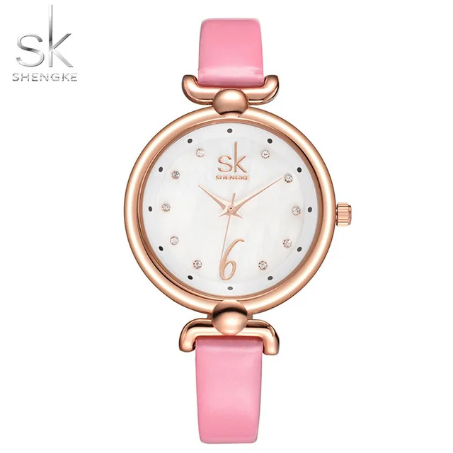 

Shengke New Fashion Women Watches Elegant Crystal Dial Watch Female Quartz Clock Thin Leather Strap Wristwatch, N/a