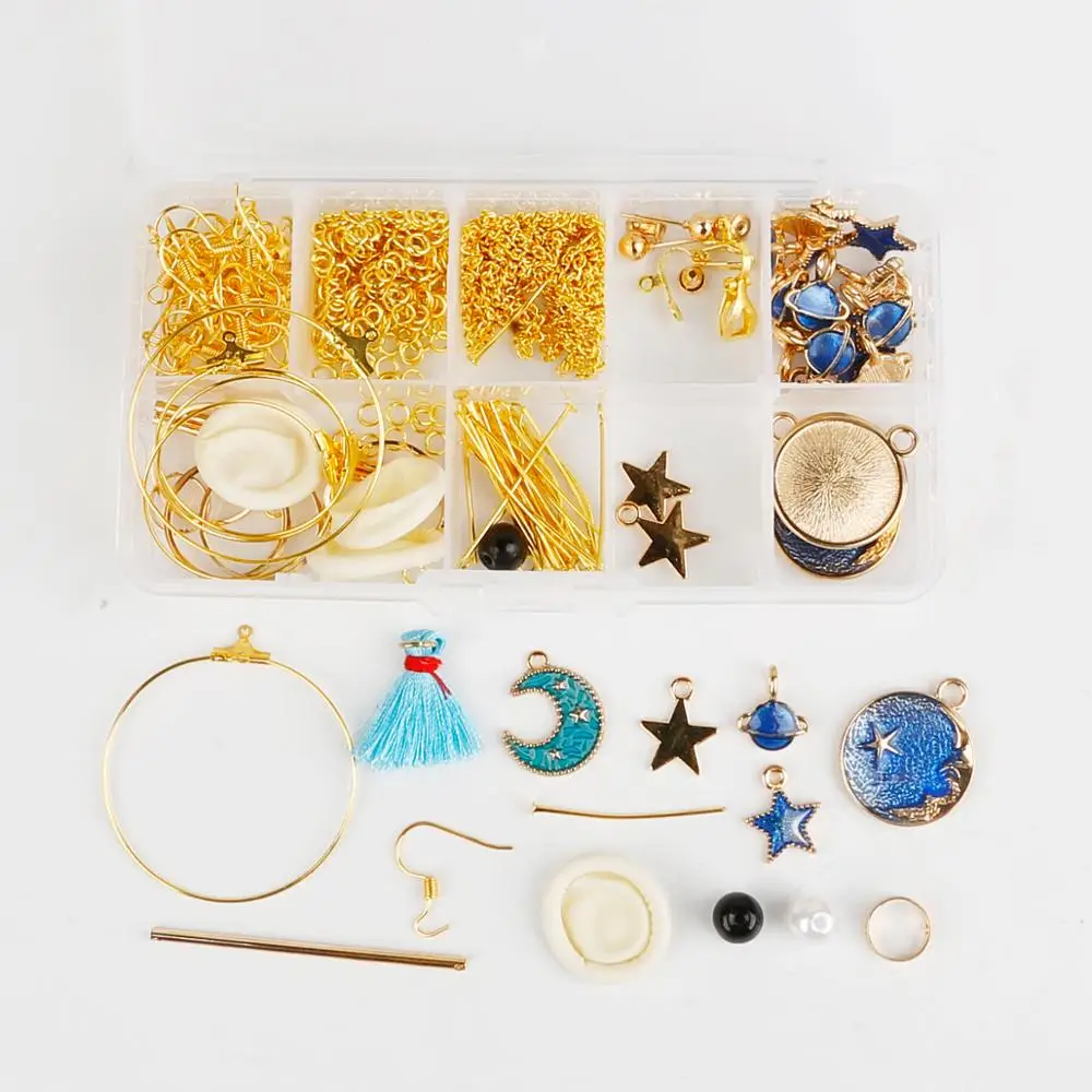 

1set 10 Grid Metal Earrings Parts Material Blue/Green/Pink/Purple DIY Beads Charm Jewelry Findings Box Kit for Earring Making