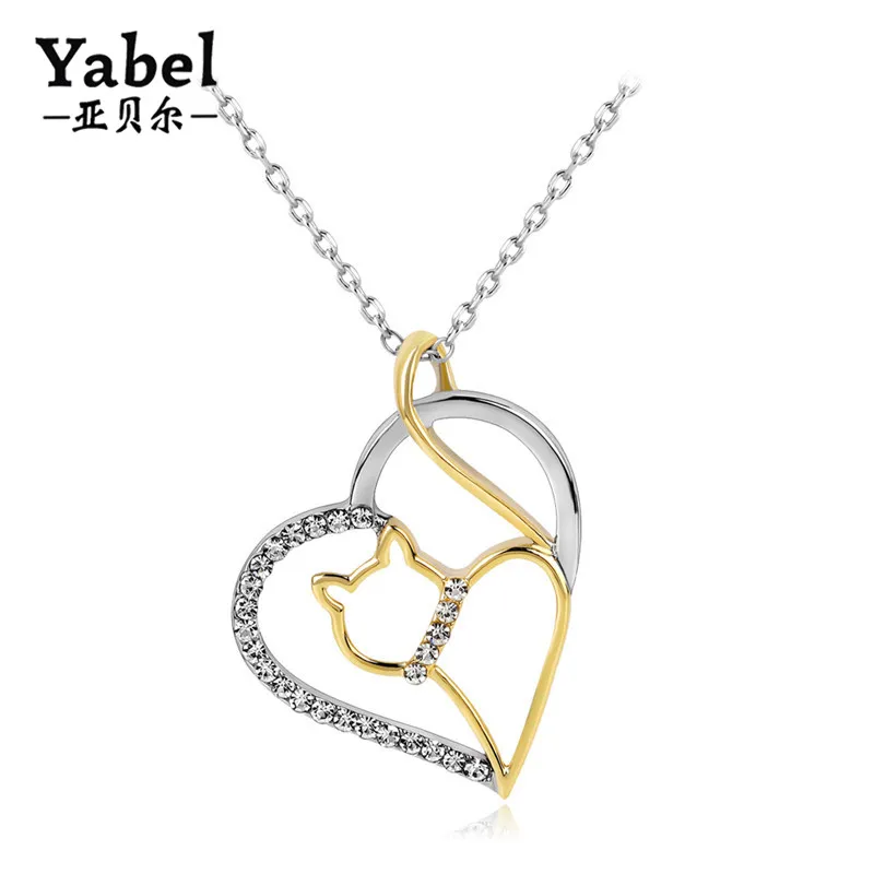 

Yiwu Necklace Silver Gold Tone Heart Shape Pendant Cute Cat Necklace For Girls