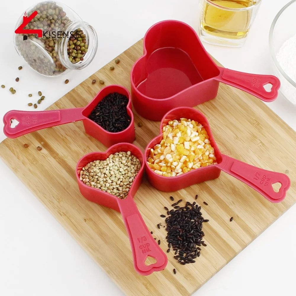 
4-Piece set heart-shaped Plastic measuring cups/baking measuring tools 