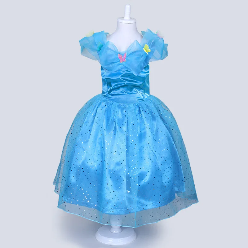 2016 New Cinderella Kids font b Dress b font Retail Blue Princess Girl font b Dress