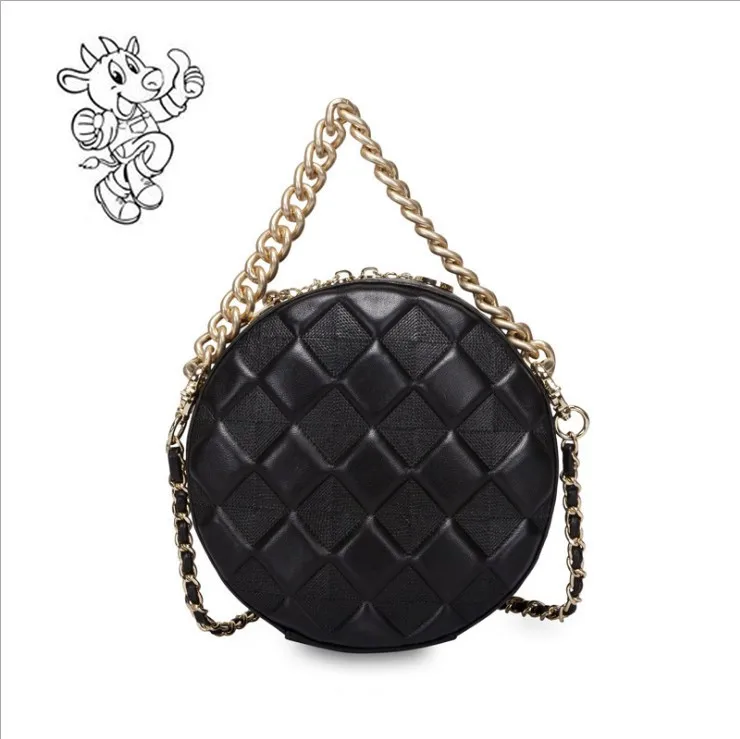 

2019 new ladies leather bag fashion sheepskin rhombic chain female bag round bag
