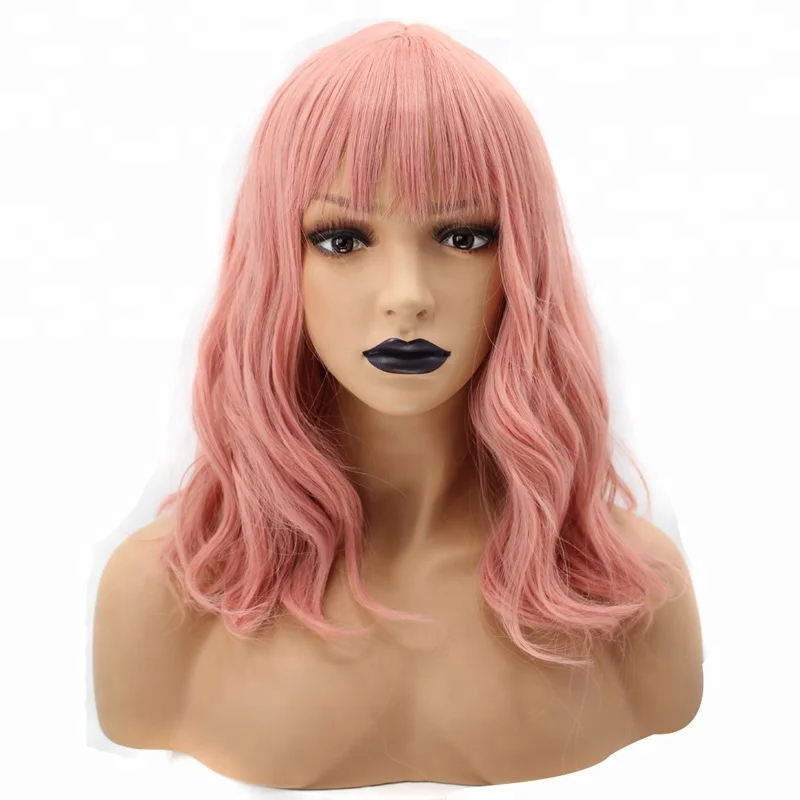 

Anogol Pink Wig Machine Made Wigs Bob Synthetic Hair