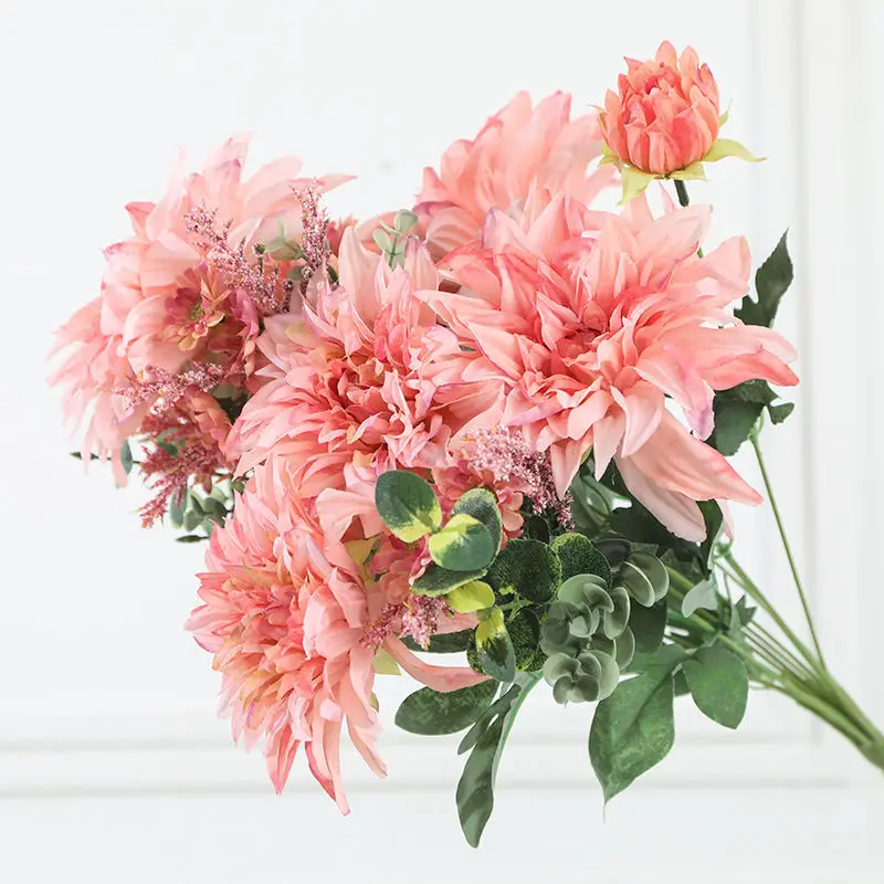 

Luxury large Dahlia bouquet silk Artificial flowers flores for wedding decoration mariage babyshower