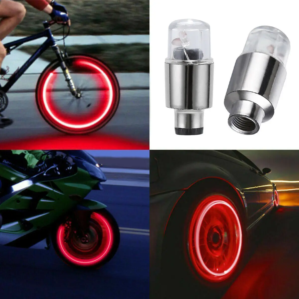 1/2X Car Bike Wheel Tire Tyre Valve Cap Lamp LED Flashing Neon Dust Spoke Light.