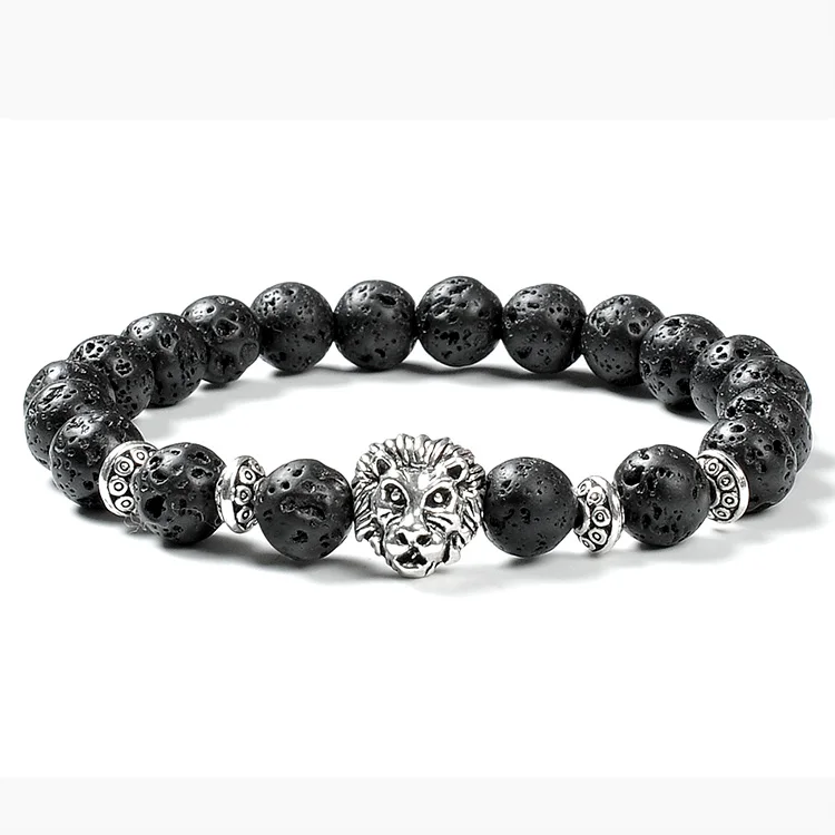 

F109 Costume Alloy Lion Head Beads Connector Charm Beads Boy Jade Bangle Black Obsidian Usa Oil Diffuser Bracelet For Men