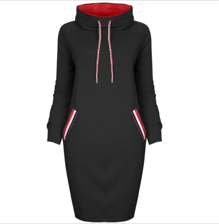 

Women Women's Pullover Stripe Pocket Knee Length Sweatshirt Causal Hoodie Dress, 8colors
