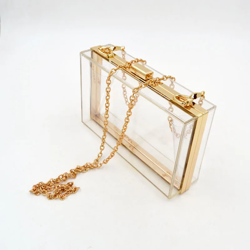 Bolso De Mano Con Detalle De Oro Transparente Perspex